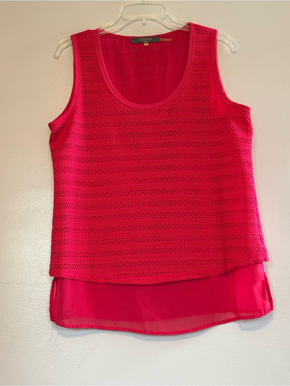 Essentials Bright Pink Crochet-Overlay Tank